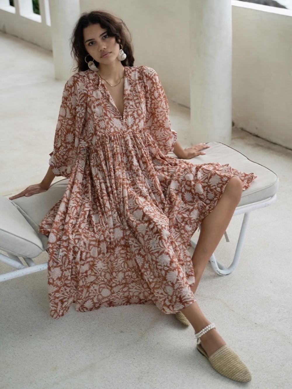 Daughters of India Kyra Midi Dress in Caramel Size Medium Boho